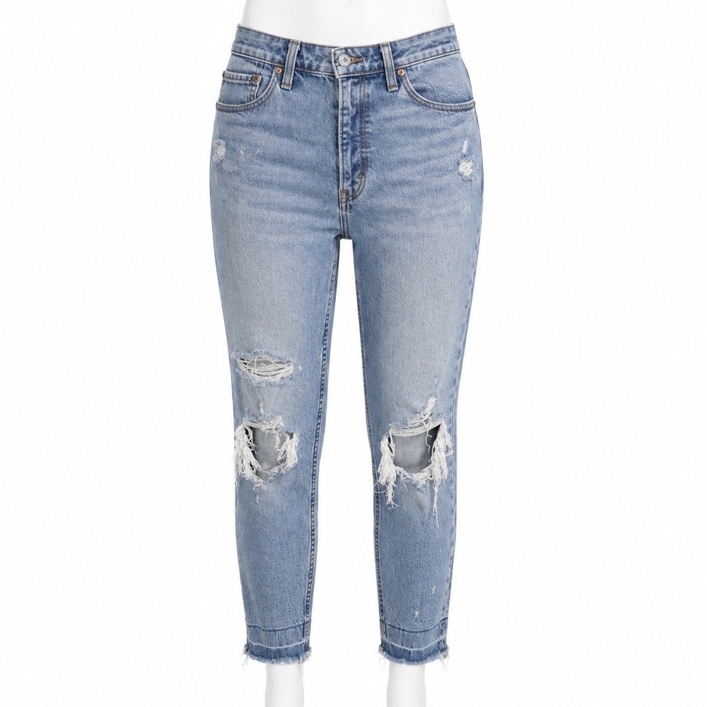 Abercrombie Jeans Women 6 28" Blue High Rise Mom Curve Love Distressed Destroyed